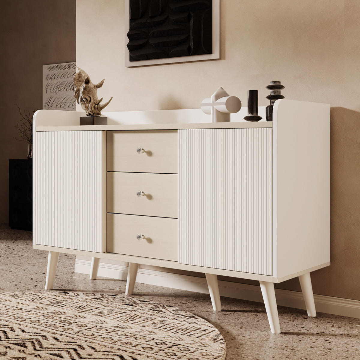 SIDEBOARD in Weiß Kommode mit Stauraumregalen für Wohnzimmer und Schlafzimmer, B117.5/T39.5/H79 cm - Weiß, Holzwerkstoff/Metall (117.5/80/39.5cm) - STILVORA