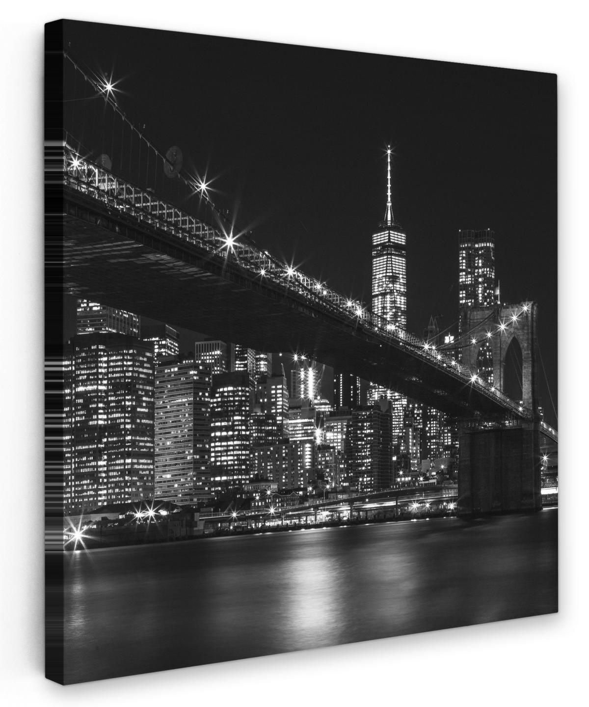 LEINWANDBILD New York - Brooklyn - Brücke 90x90 cm - Schwarz, Textil (90/90cm) - MuchoWow