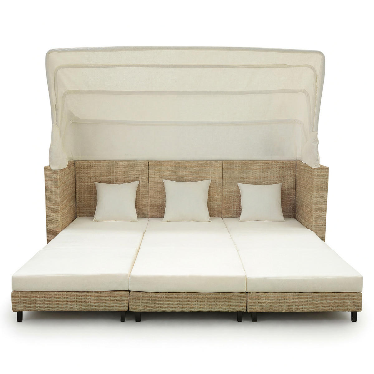 SONNENINSEL - 3-teilig - Polyrattan / Webstoff - Beige / Creme - Beige, Kunststoff/Textil (200/159/75cm) - home24