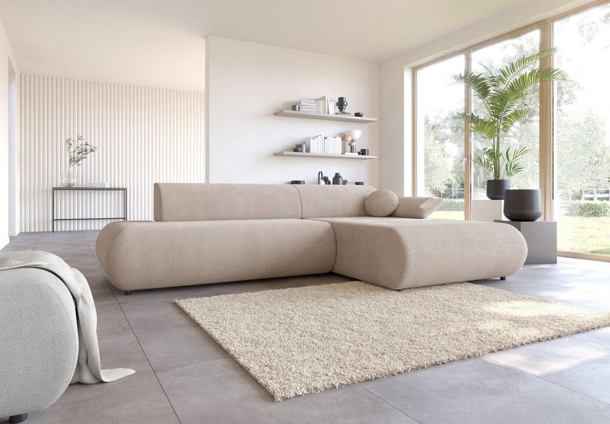 ECKSOFA Armone Hellbeige Chenille - Ecru/Schwarz, Kunststoff/Textil (173.5/286cm) - Selsey