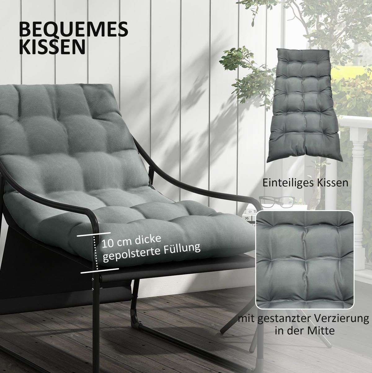 ZÁHRADNÉ kreslo 110/62/88 cm sivé z ocele s hrubým sedacím vankúšom a podrúčkami - sivá, kov (62/88/110cm) - OKWISH