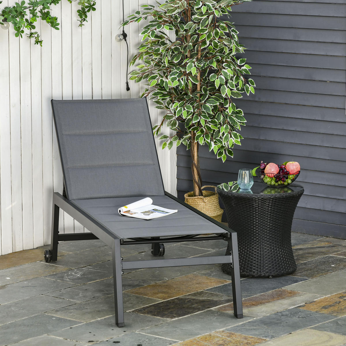 SONNENLIEGE 5-fach verstellbare Gartenliege 168*65*102 cm - Schwarz, Metall (168/102/72cm) - Vallsero
