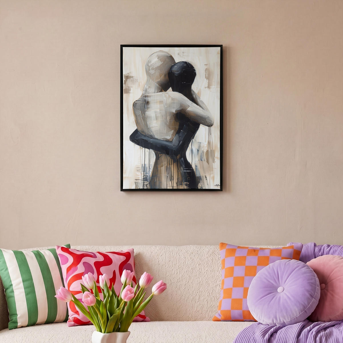 LEINWAND Bilder mit Rahmen - Abstrakt - Liebe - Schwarz und weiß - Modern - 40x60 - Schwarz, Textil (40/60cm) - MuchoWow