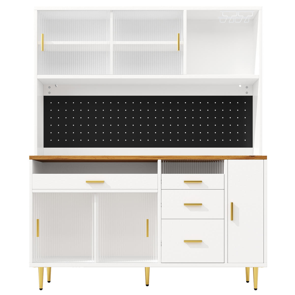 BUFFET 145/39/171 cm weiß aus MDF und Glas mit LED - Weiß, Glas (145/171/24cm) - OKWISH