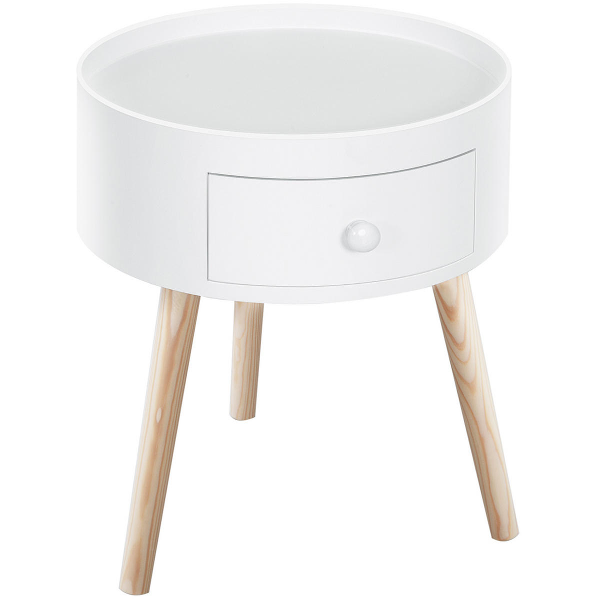 BEISTELLTISCH 38/38/45 cm Weiß runder Couchtisch mit Schublade skandinavisch - Weiß, Holzwerkstoff (38/38/95cm) - OKWISH