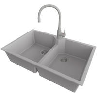 GRANITSPÜLE Madrid Twin, 2-er set Grau 78/50 cm 2 Becken + Küchenarmatur 38/14 cm + Ablauf-Set ab 80er Unterschrank - Grau, Kunststoff (78/19/50cm) - Primagran