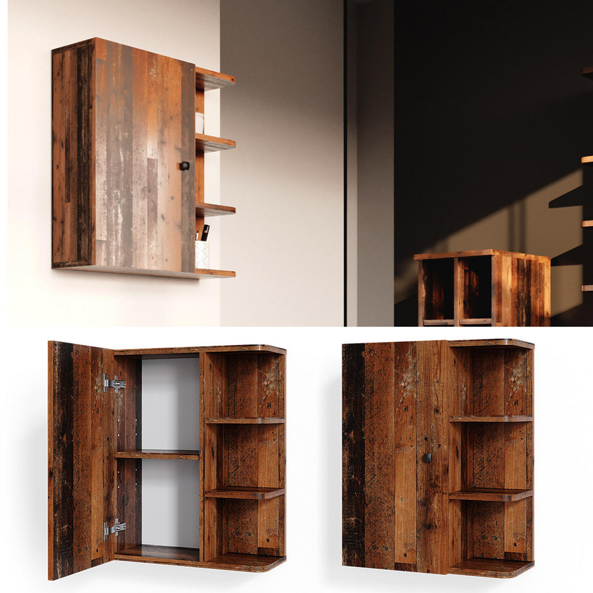 BADSCHRANK Fynn Eiche rustikal 47.2 x 59.2 cm - Wildeiche/Braun, Holzwerkstoff (47.2/59.2/21cm) - Vicco