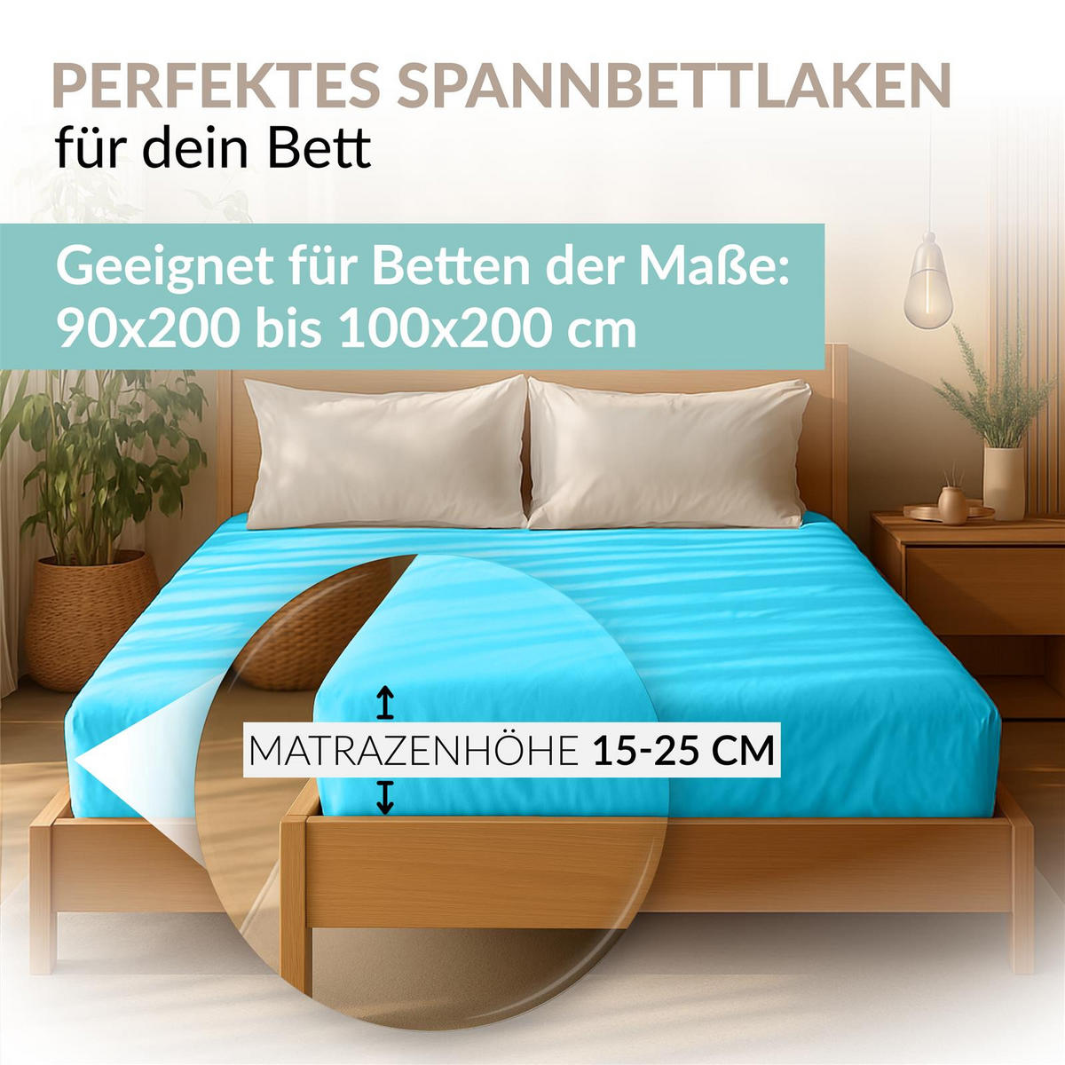 JERSEY-SPANNBETTTUCH 180x200 - 200x200 Große Bettlaken aus 100% Baumwolle, Spannbettlaken Laken Uni Türkis - Türkis, Textil (200/200cm) - Carpe Sonno