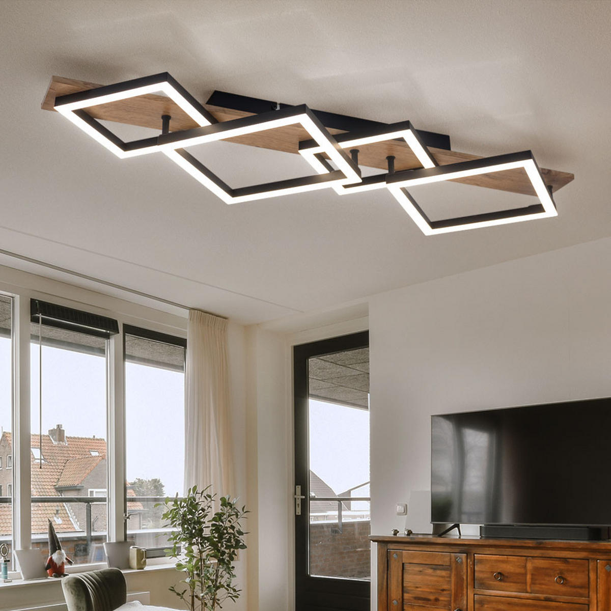 LED DECKENLEUCHTE Metall Schwarz Holzoptik - Schwarz, Metall (82/31/8.5cm) - Globo Lighting