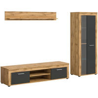 WOHNWAND Milo 3 tlg. (B/H/T: ca. 235/159/40 cm) in Wotan Eiche /grau - Eiche Wotan, Holzwerkstoff (235/159/40cm)