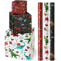 GESCHENKPAPIER 3 Rollen Set Dinosaurier Weihnachten 43 cm x 3 m - Multicolor, Papier (76/3.5/10cm)