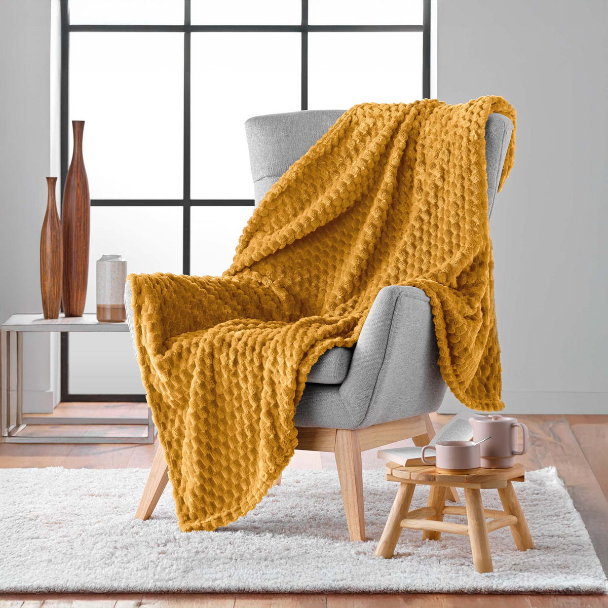 TAGESDECKE aus Flanell Frosty 150/125/0,5 cm - Gelb, Textil (125/150cm) - Douceur d´intérieur