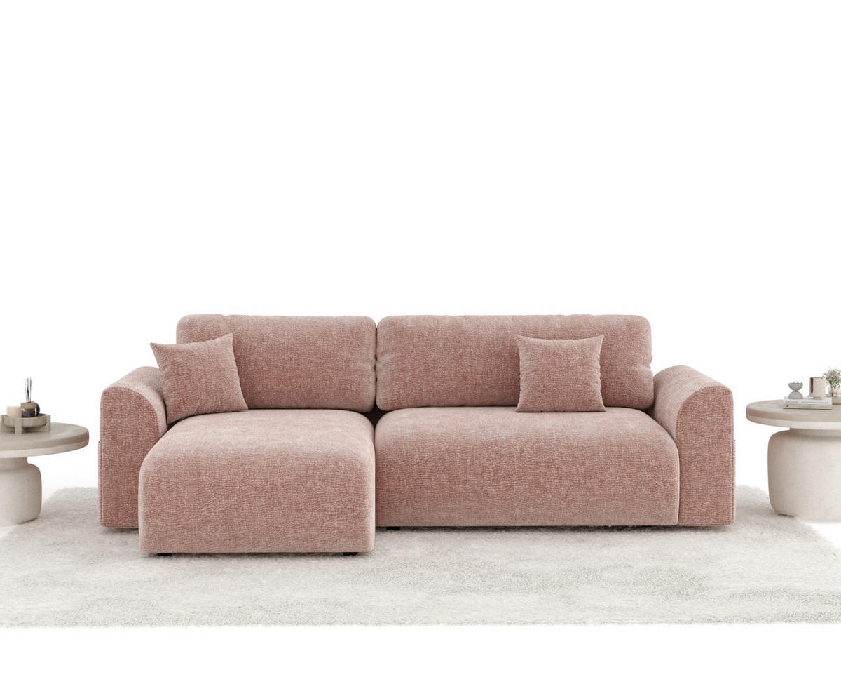 ECKSOFA MIT SCHLAFFUNKTION Bodega Rosa Chenille - Schwarz/Rosa, Holz/Holzwerkstoff (235/138cm) - Maison de Reve