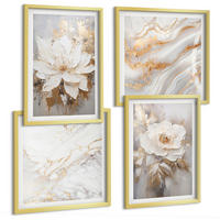 BILDER SET 4er Set - 50x50 cm & 40x60 cm Goldrahmen - Abstrakte Blumen aus Marmor - Goldfarben, Kunststoff (50/50cm) - TULUP
