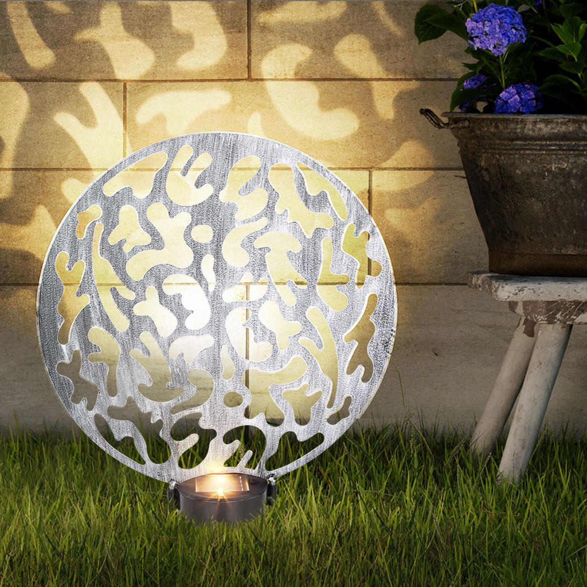 LED AUSSENLEUCHTE Solar Steckleuchte Silber - Silberfarben, Metall (30/10/41cm)