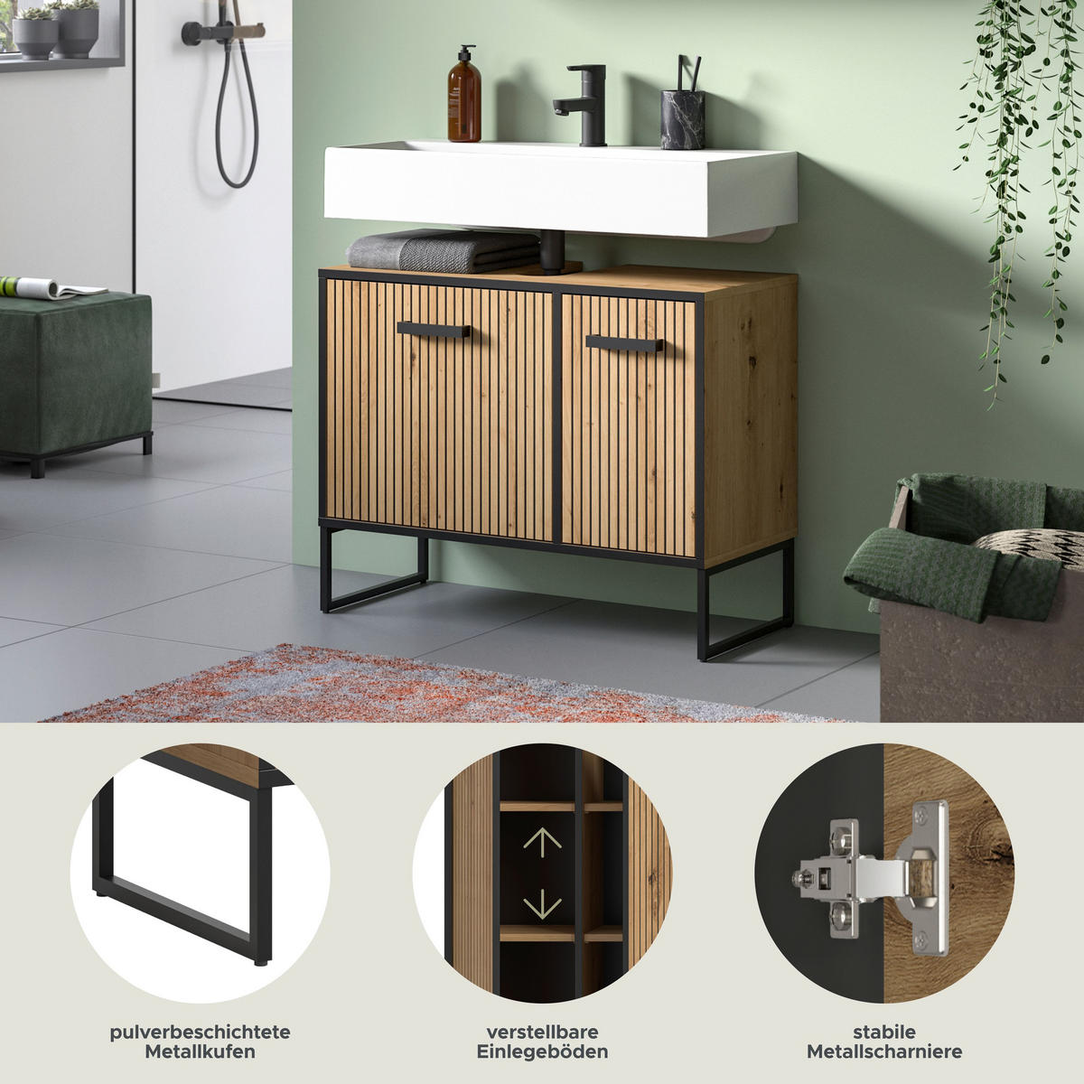 WASCHBECKENUNTERSCHRANK BAGNO (B/H/T: ca. 80/63/36 cm) in Artisan Oak Nachbildung/Artisan Oak Nachbildung - Eiche Artisan, Holzwerkstoff (80/63/36cm)