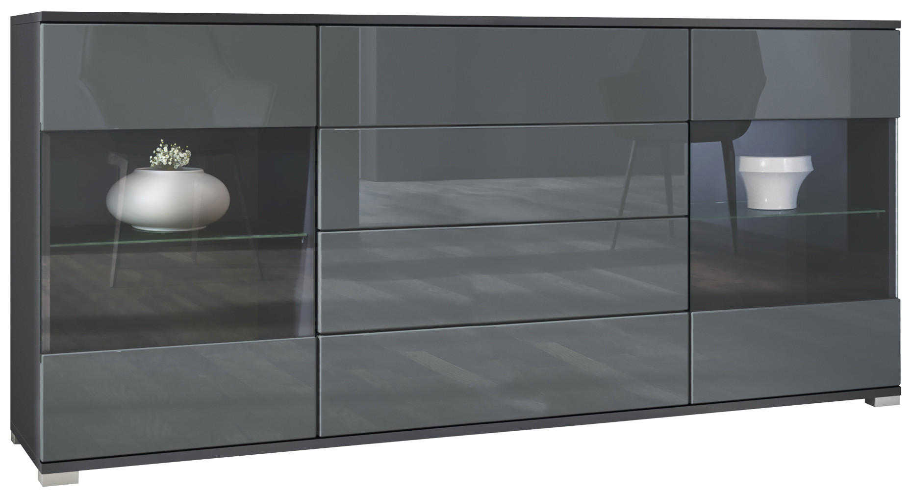 SIDEBOARD Bari Grau Hochglanz - Grau, Holzwerkstoff (166.5/75.5/35cm) - Vladon