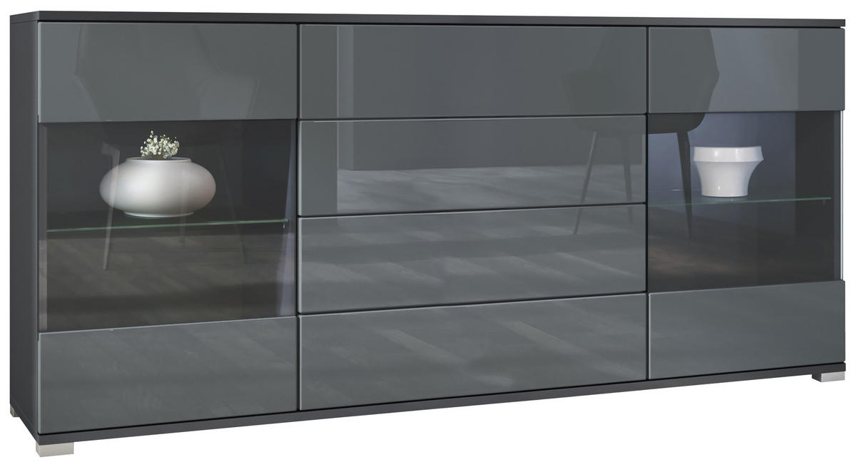 SIDEBOARD Bari Grau Hochglanz - Grau, Holzwerkstoff (166.5/75.5/35cm) - Vladon