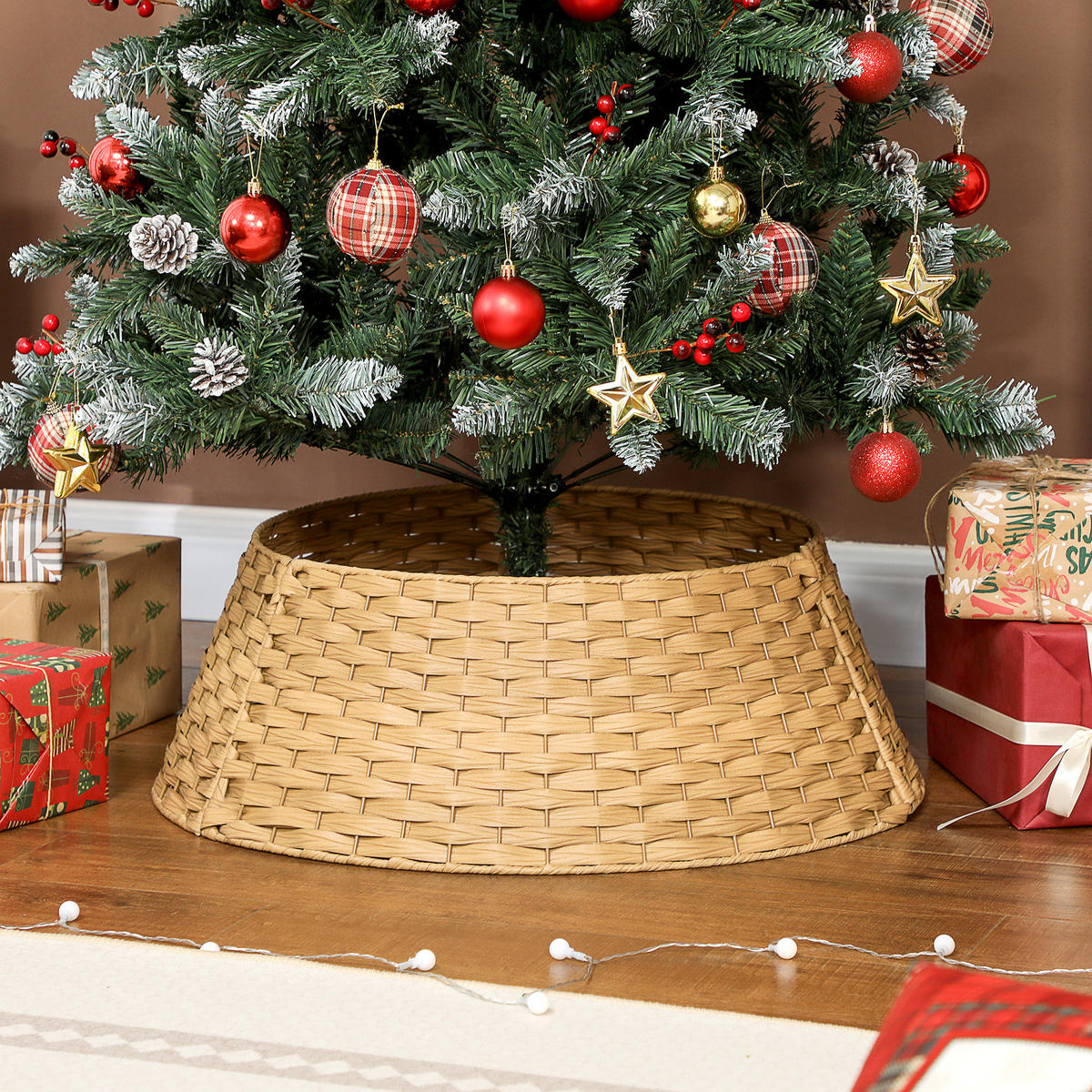WEIHNACHTSBAUMROCK Ø 68cm Weihnachtsbaum Kragen aus Kunststoff Naturholz - Naturfarben, Kunststoff (22cm) - HOMCOM