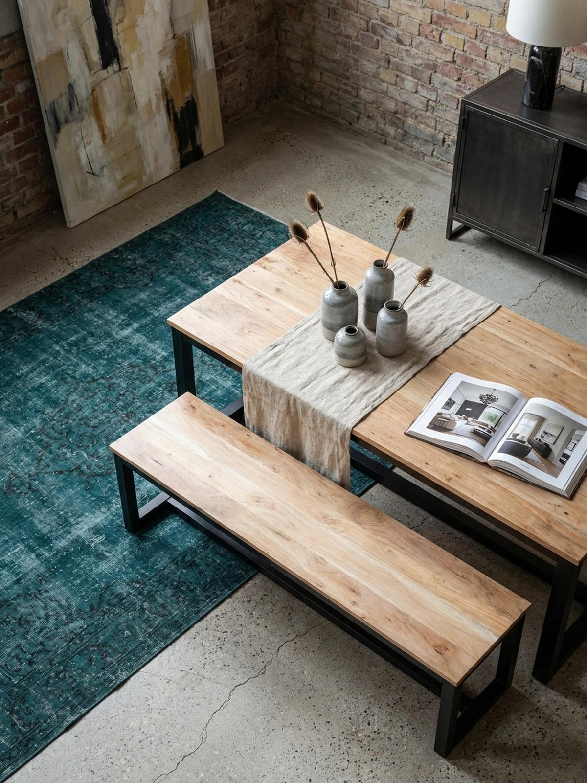ESSZIMMERBANK Massivholz Metall Loft-Stil ohne Lehne, Akazie 120x40x45 cm - Schwarz/Braun, Holz/Metall (120/45/40cm) - KADIMA DESIGN