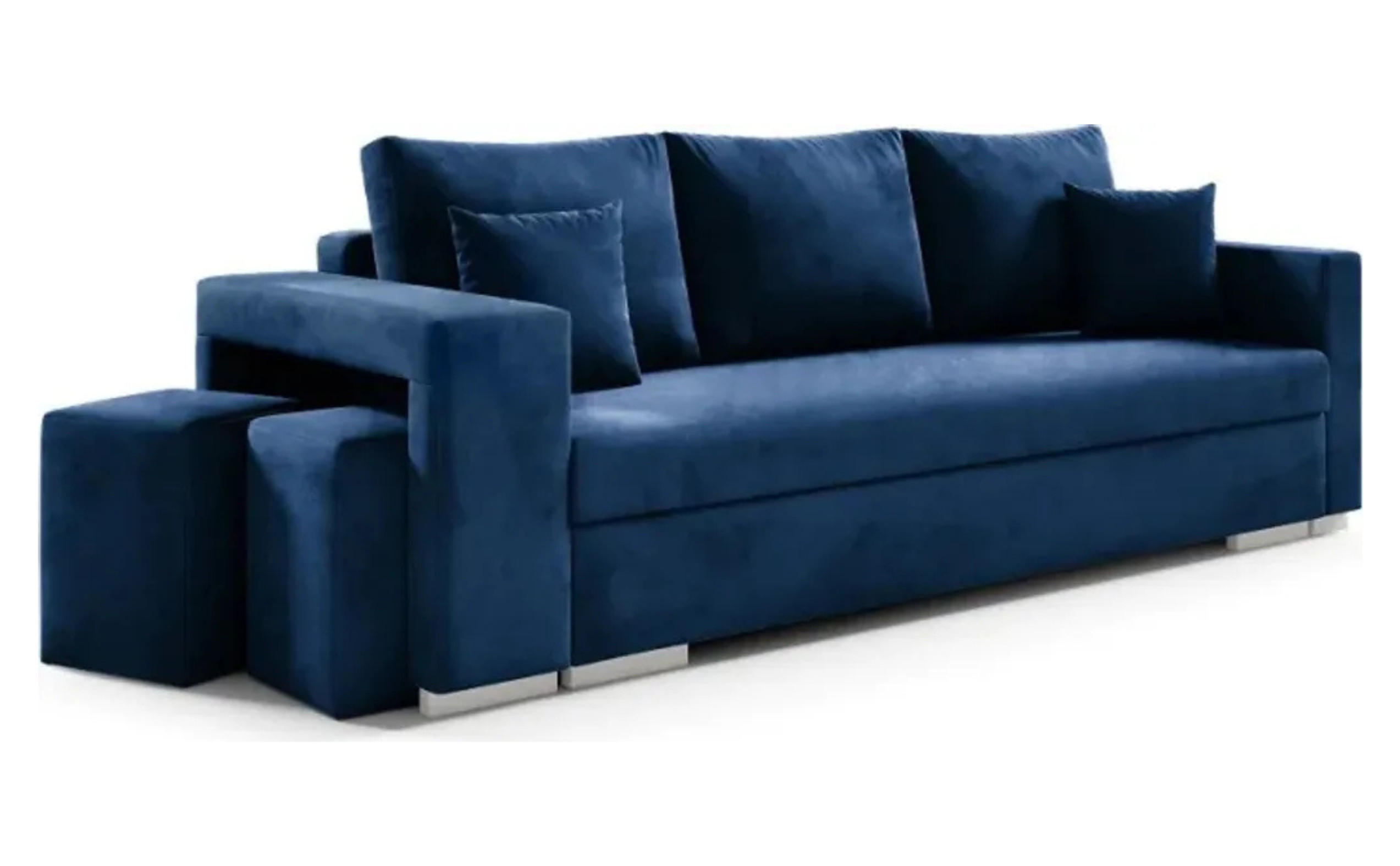 SCHLAFSOFA TANGO, Sofa mit Schlaffunktion und Bettkasten, inkl. zwei Poufs, Veloursstoff, Frabe: Blau - Blau, Textil (238/85/87cm) - Sepro Meble