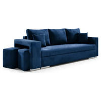 SCHLAFSOFA TANGO, Sofa mit Schlaffunktion und Bettkasten, inkl. zwei Poufs, Veloursstoff, Frabe: Blau - Blau, Textil (238/85/87cm) - Sepro Meble