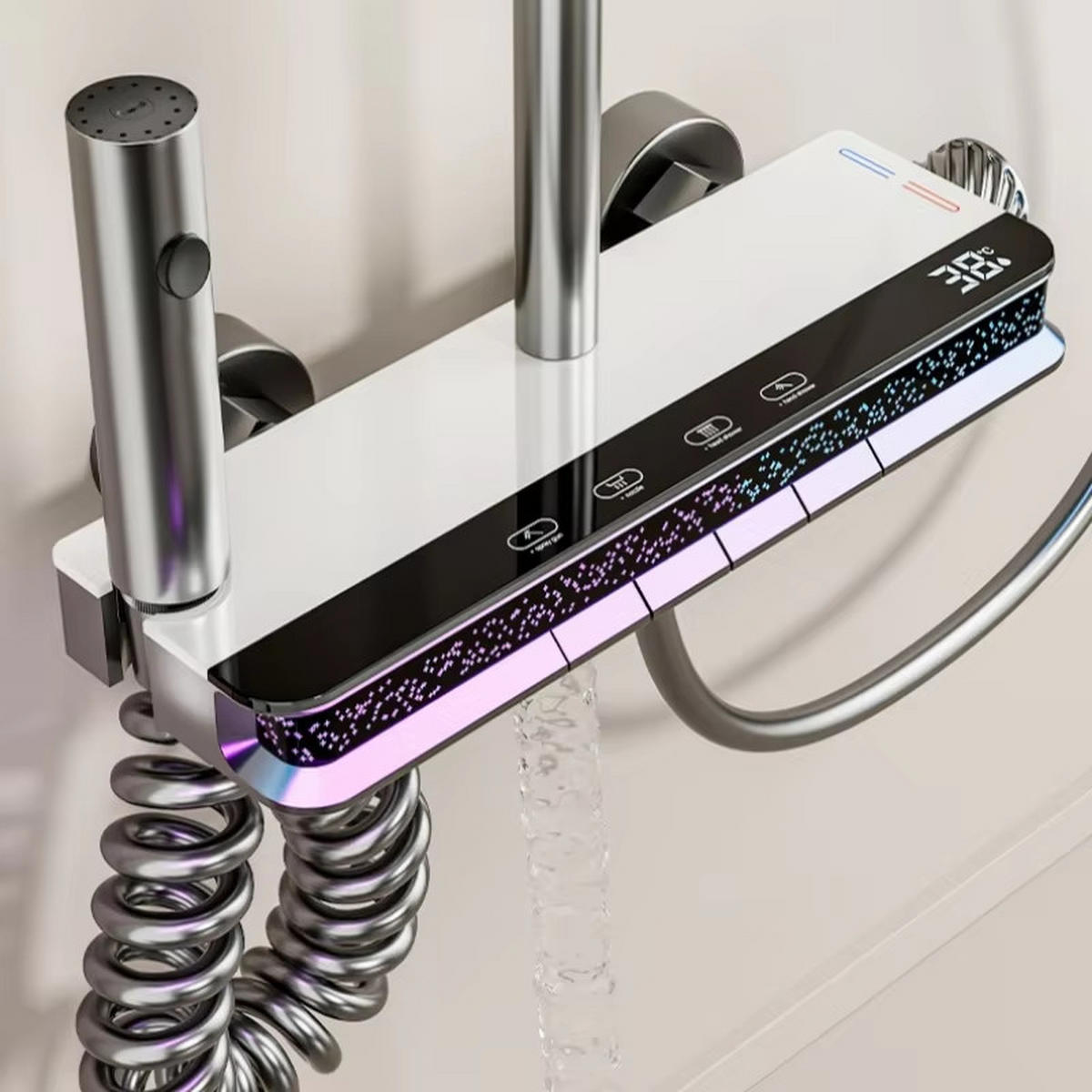 ÜBERKOPFBRAUSESET LED Digitalanzeige Messing, grau - Grau, Metall (20/120/30cm) - Bextcok