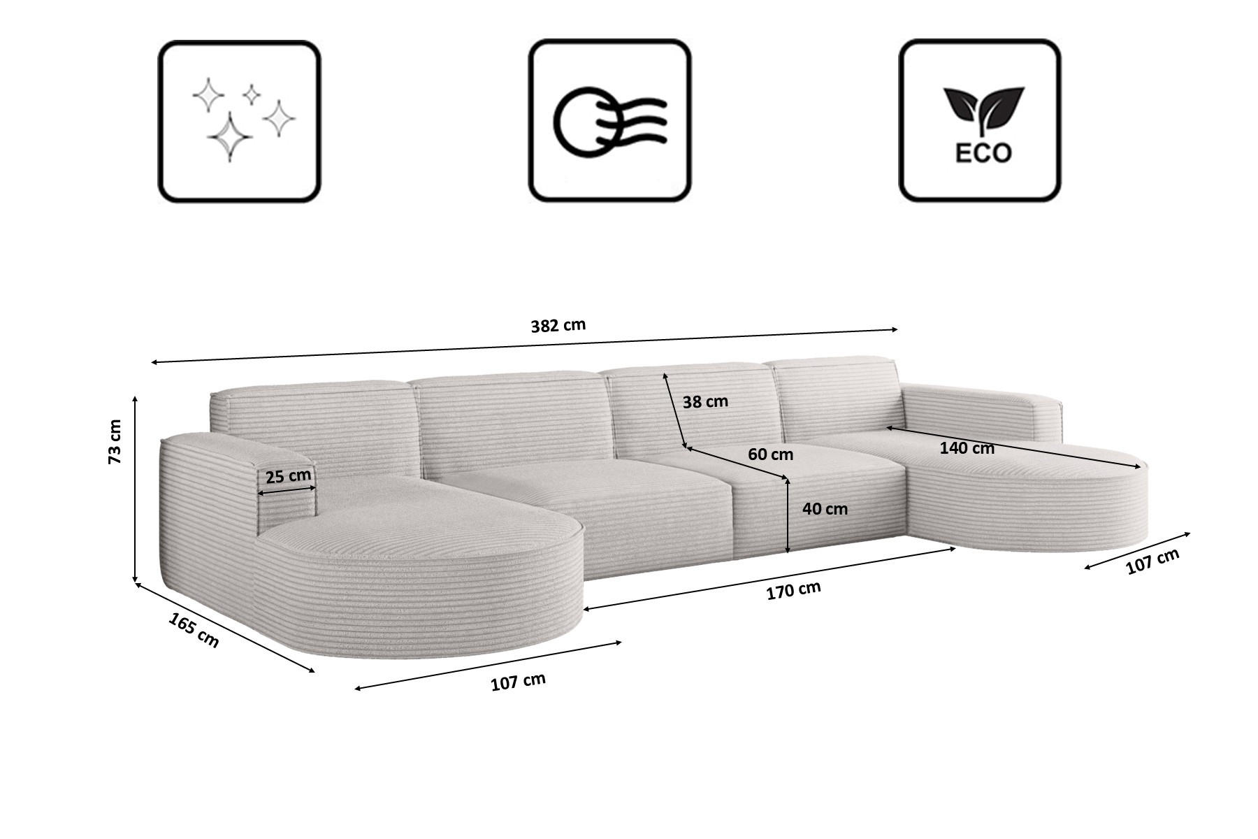 Thumbnail - Kaiser Möbel Ecksofa, Ecru, Holz, 382x165 cm, Wohnzimmer, Sofas & Couches, Wohnlandschaften, Ecksofas