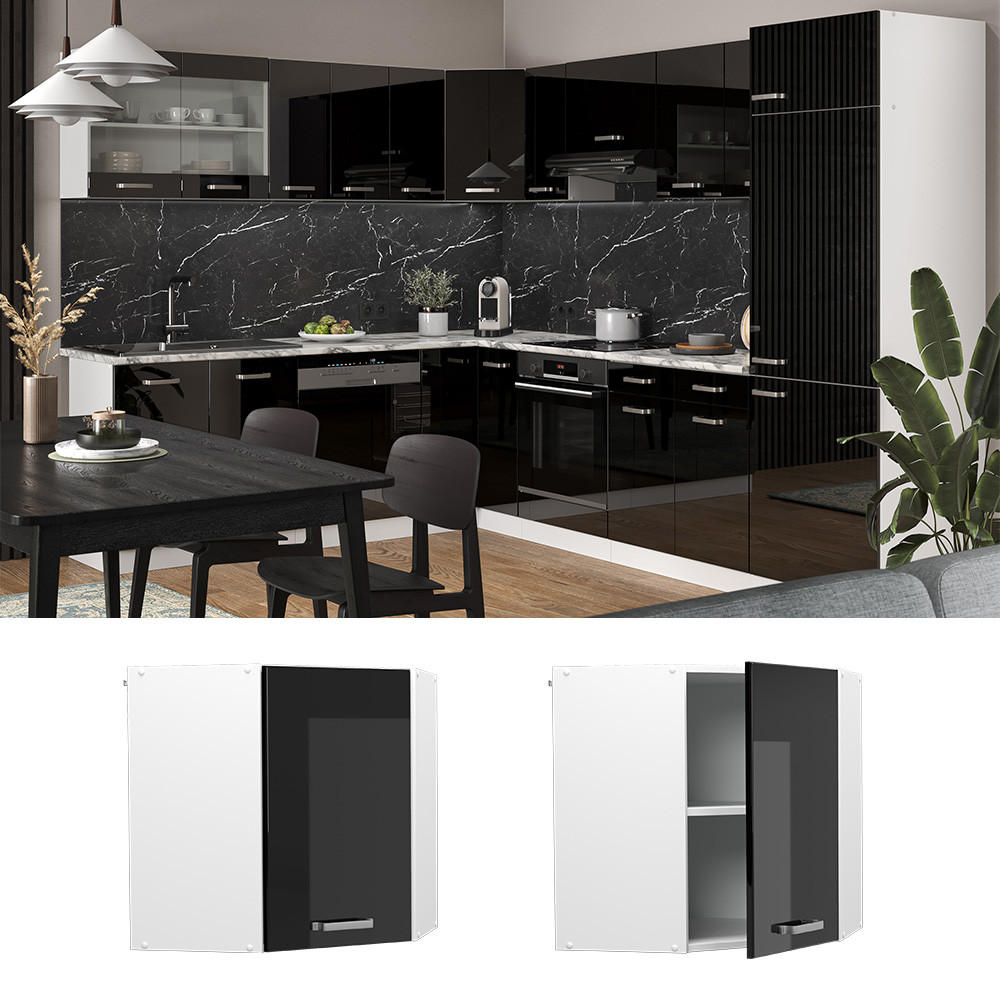 ECKHÄNGESCHRANK R-Line Schwarz Hochglanz 57 cm - Schwarz Hochglanz/Schwarz, Holzwerkstoff (57/60/34.1cm) - Vicco