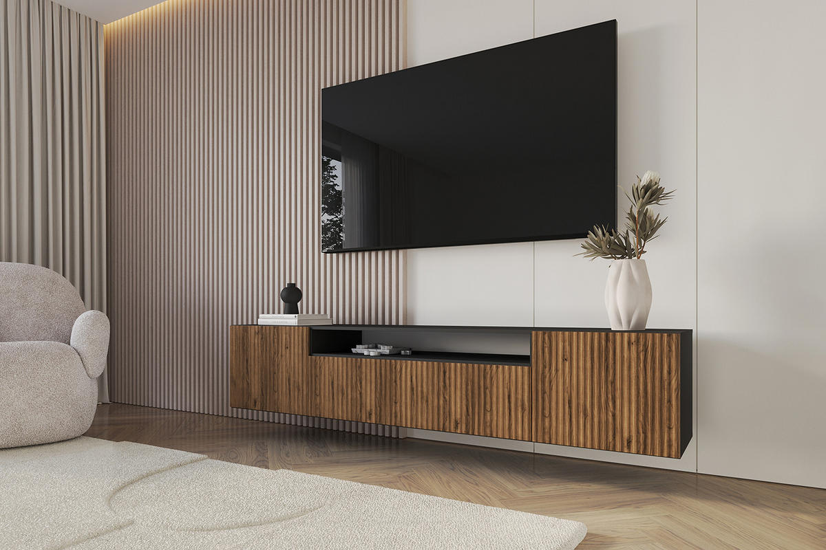 LOWBOARD NOA-2-W 200x40x41 cm - Schwarz / Katania - Eiche Wotan, Holzwerkstoff (200/40/41cm) - ALTDECOR