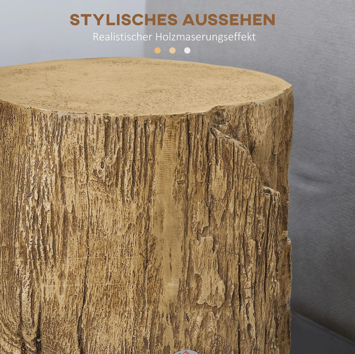 BEISTELLTISCH 37/43 cm in Holzstammoptik aus Beton, wasserdicht und höhenverstellbar - Naturfarben, Stein (37/37/43cm) - Flora Grace