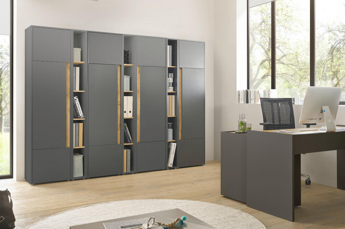 AKTENSCHRANK Grau, Eiche Wotan 50 x 200 cm, Büroschrank mit viel Stauraum und 5 OH - Eiche Wotan/Schwarz, Holzwerkstoff/Kunststoff (50/200/40cm) - Furn.Design