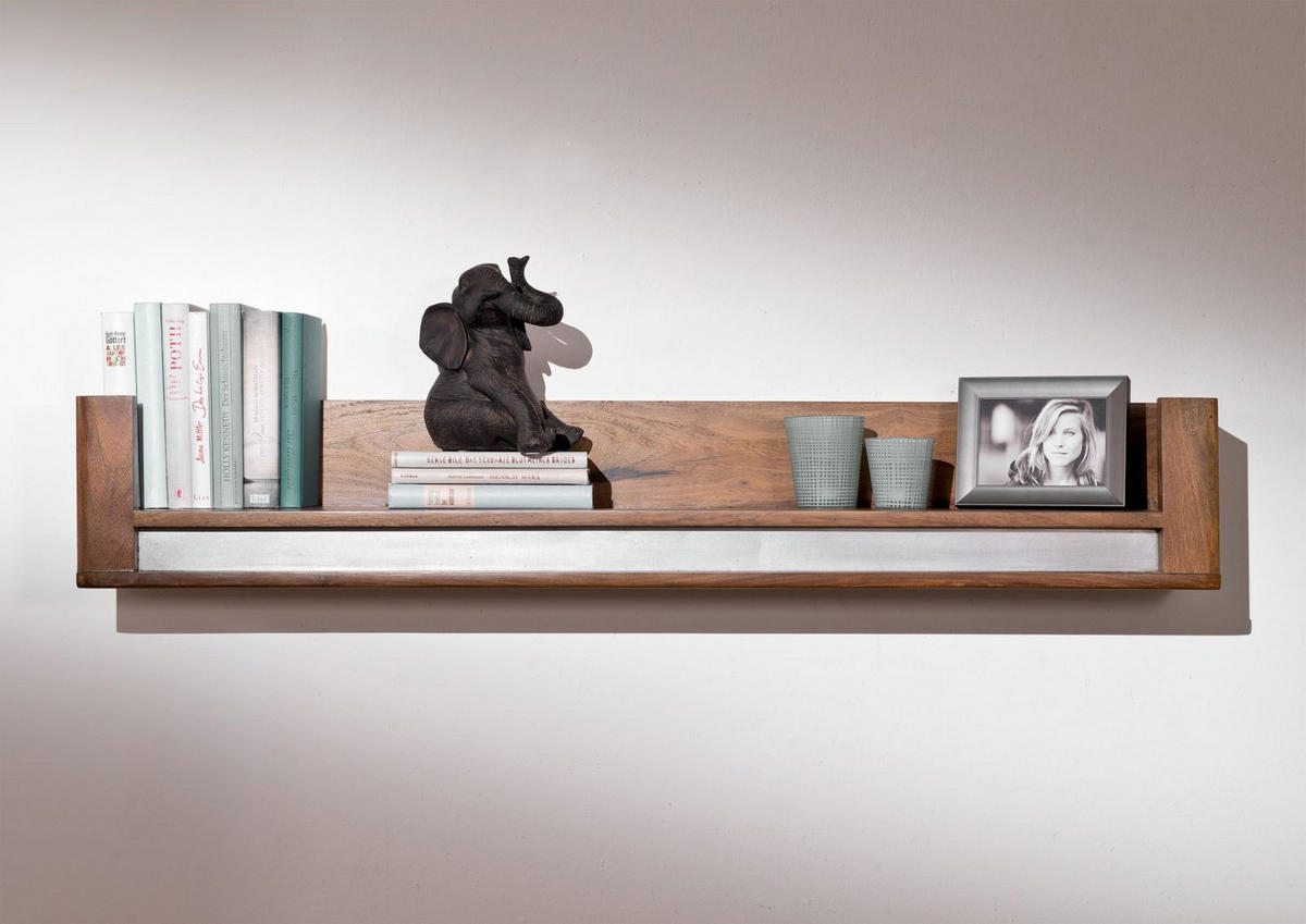 WANDBOARD Sheesham 120x22x20 noble unique lackiert SYDNEY #108 - Braun, Holz (120/20/22cm) - Massivmoebel24