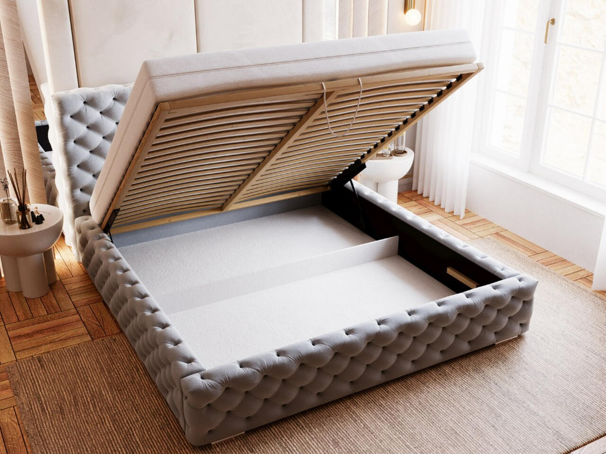 POLSTERBETT Astra 160x200 Grau - Naturfarben/Grau, Holz/Kunststoff (160/200cm) - Graingold