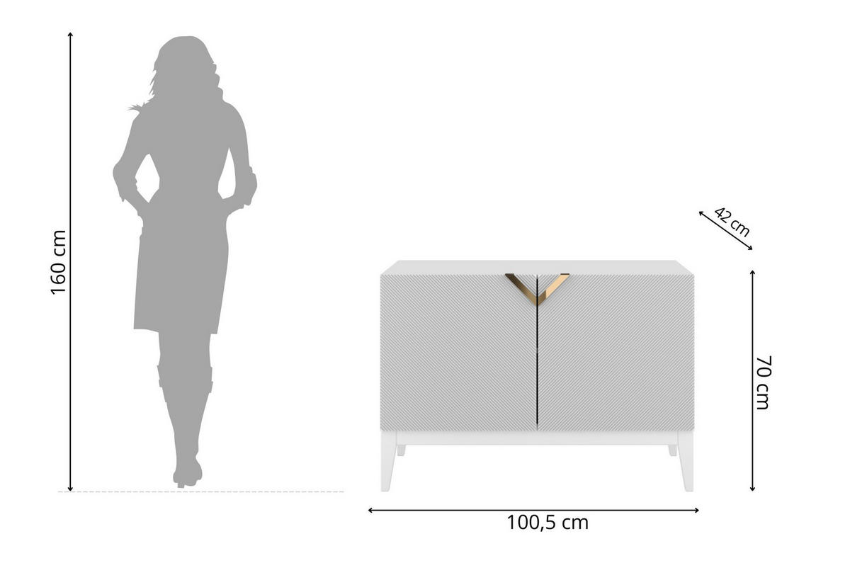 SIDEBOARD Demi 2D Long, Weiß-Gold, Mit Gefrästen Fronten, Massive Buche - Weiß, Holz/Holzwerkstoff (100.5/70/42cm) - Visby