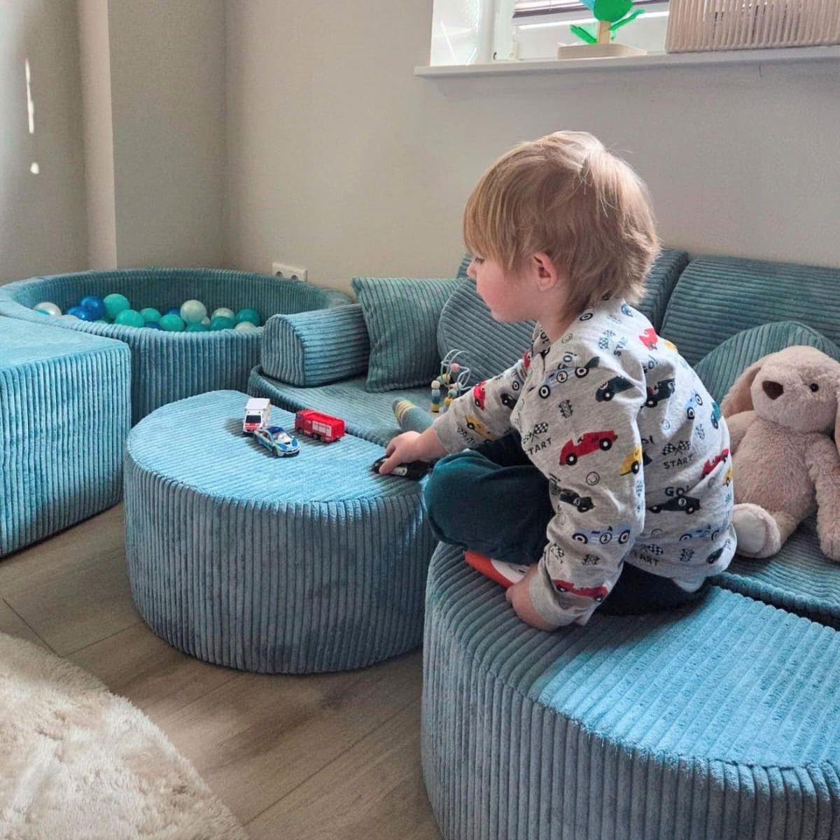 KINDERSOFA AESTHETIC 120 cm Cord Türkis 12 Stk - Blau, Textil (60/12.5/120cm) - MeowBaby