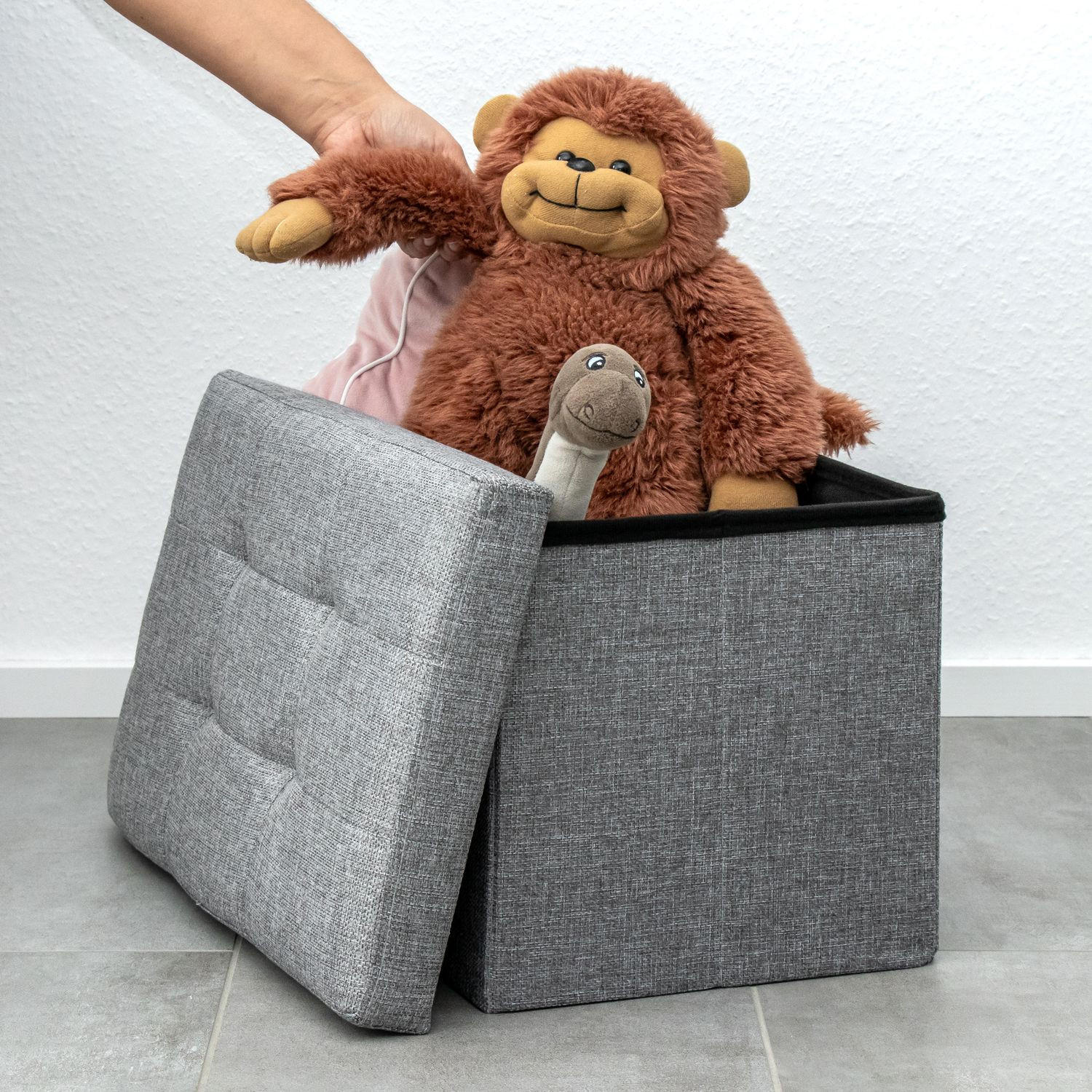 SITZBOX Faltbar mit Stauraum 49/30/30 cm (Grau) - Grau, Textil (30/30/49cm) - Intirilife