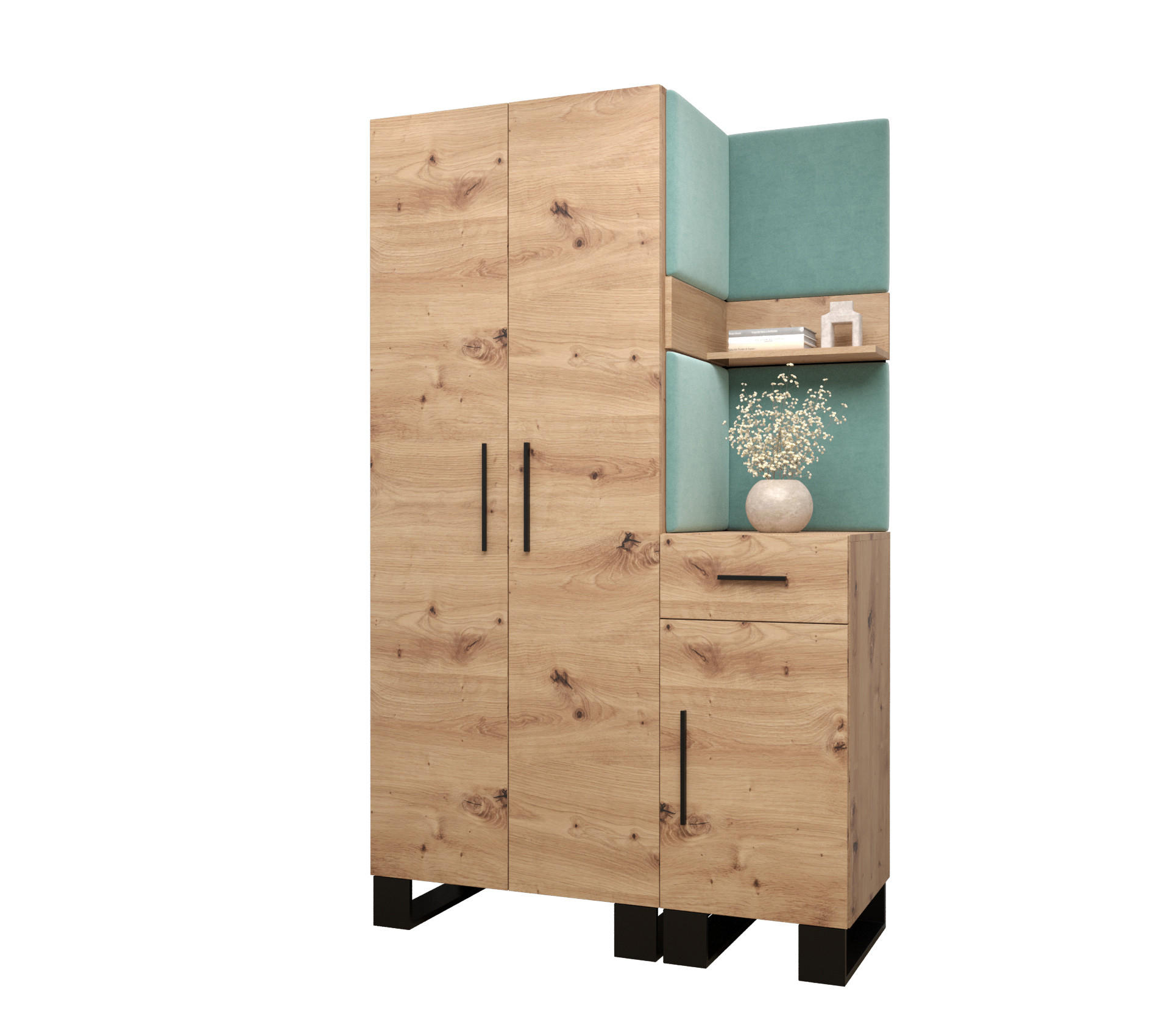 Abiks Möbel Garderoben-Set Eiche Artisan, Mintgrün 116x196x45.6 cm