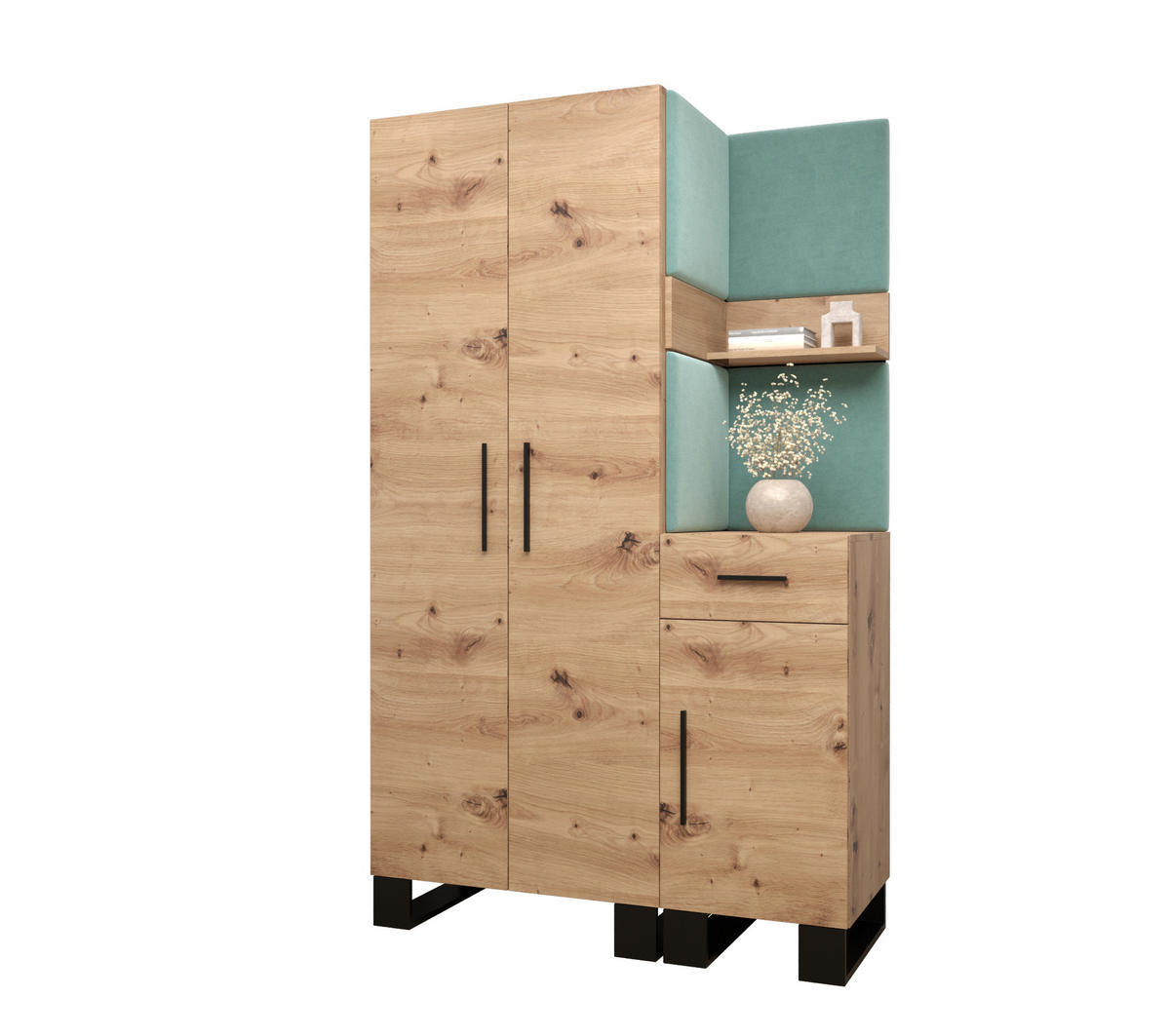 GARDEROBEN-SET 196/116/45,6 - Schwarz/Eiche Artisan, Holz/Kunststoff (116/196/45.6cm) - Abiks Möbel