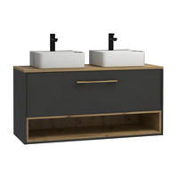 DOPPELWASCHTISCH - 120 cm x 46 cm - Holz, Platte, Keramik - Anthrazitgrau - YANGRA - Anthrazit, Keramik/Holz (120/57/46cm) - Vente-Unique