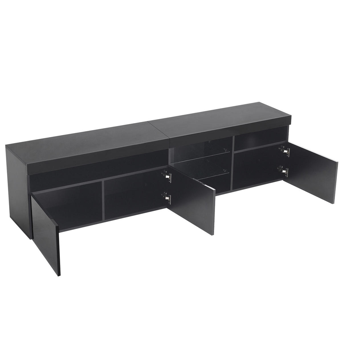 TV-LOWBOARD 180/35/48 cm mit 3 Türen und LED-Beleuchtung - Schwarz, Holzwerkstoff (180/48/35cm) - BEAOK