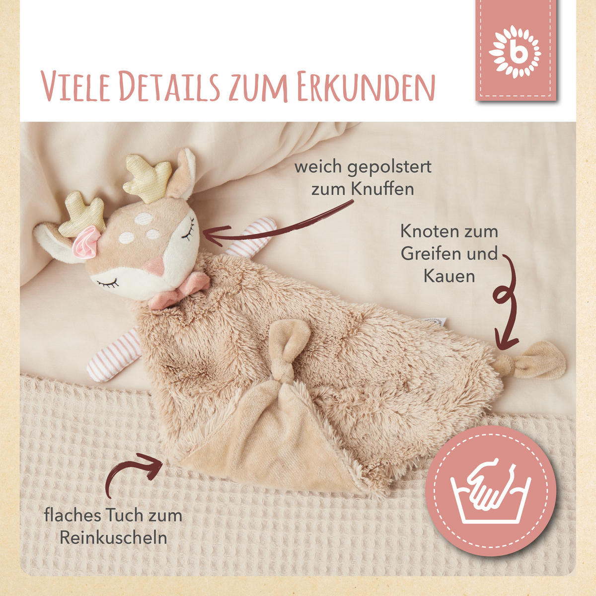 SCHMUSETUCH Reh - ab Geburt - Rosa, Textil (29/36cm) - Bieco Spielwaren