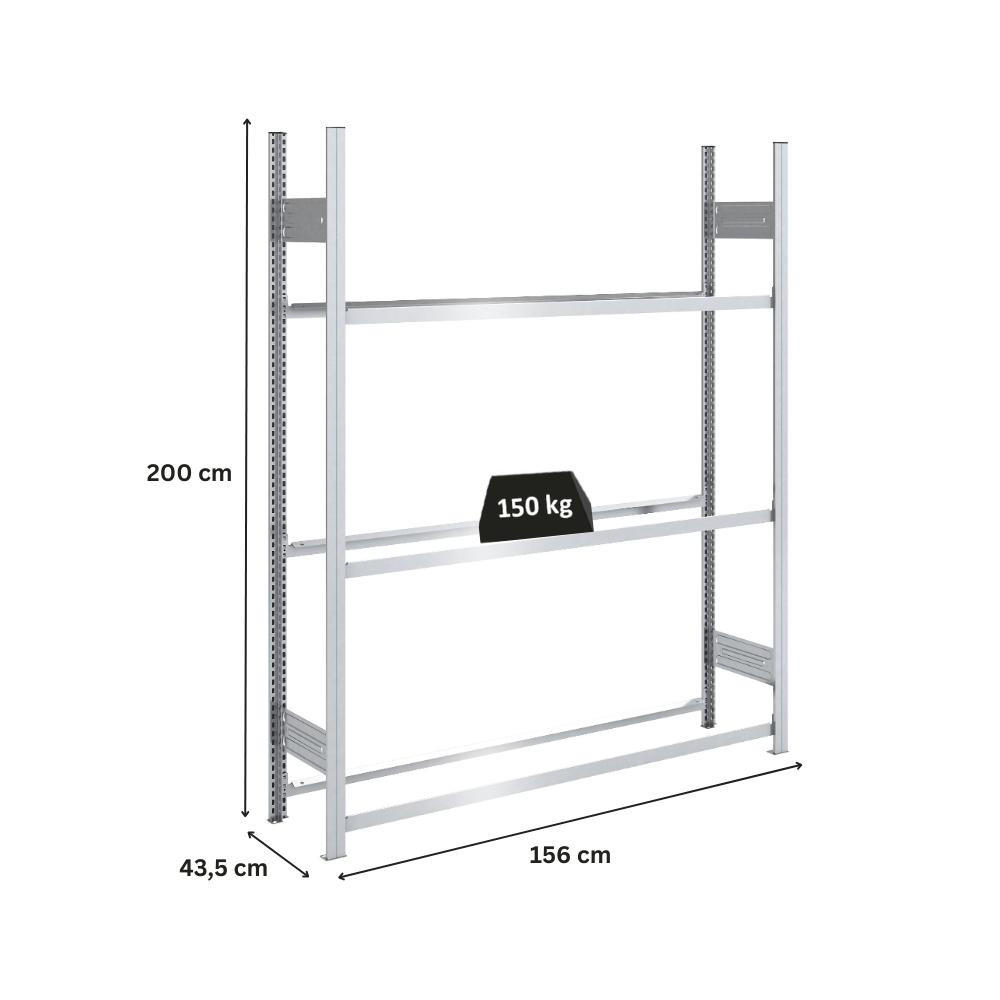 REIFENREGAL TIRE PRO 200x150x43cm 3 Ebenen 150kg Fachlast Bis zu 7 Reifen pro Ebene Verzinkt - Silberfarben, Metall (150/200/43cm) - PROREGAL