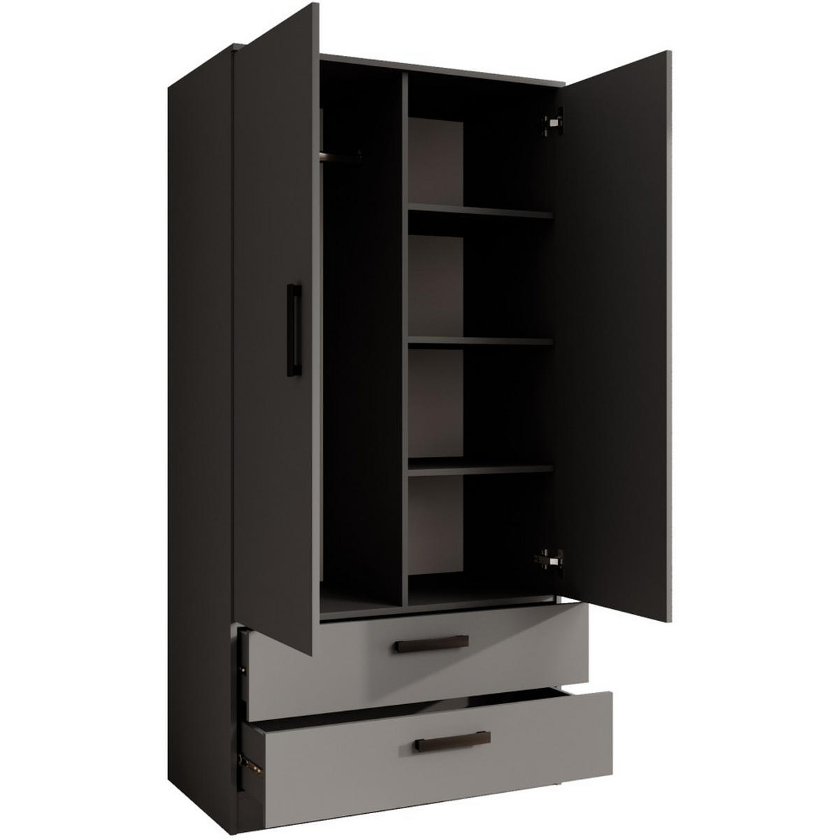 DREHTÜRENSCHRANK Trend, mit Schubladen, Graphit - Schwarz/Graphitfarben, Holzwerkstoff (90/180/50cm) - Beautysofa
