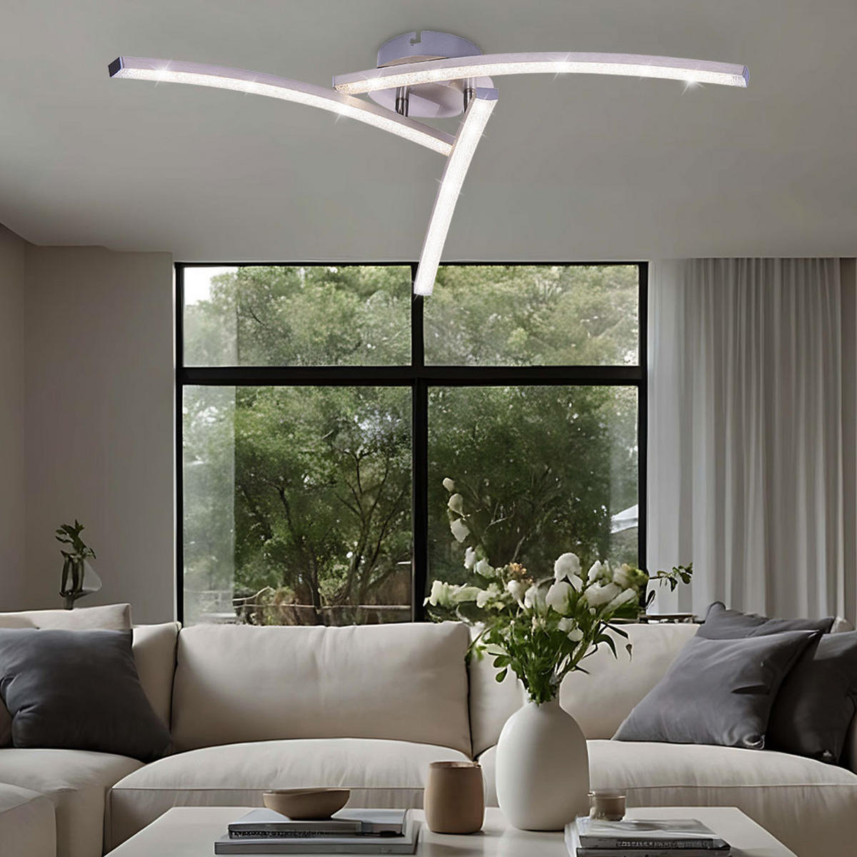 LED DECKENLEUCHTE Kristalloptik Silber - Silberfarben, Metall (60/60/12.5cm) - Globo Lighting