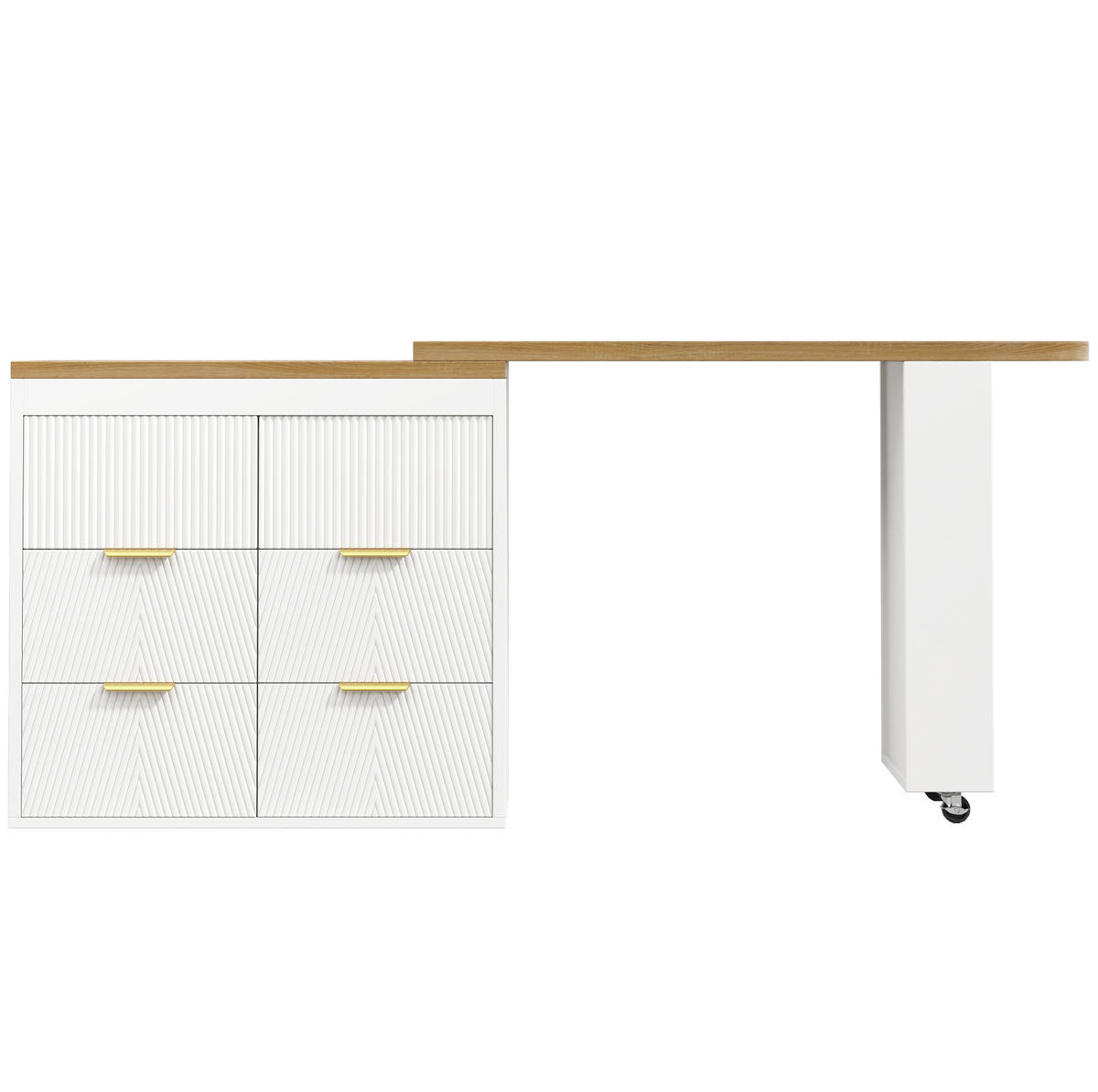 BARTISCH 128-203/39/90 cm in Weiß mit 6 Schubladen und drehbaren Modulen - Weiß, Holzwerkstoff (39/203/90cm) - BEAOK