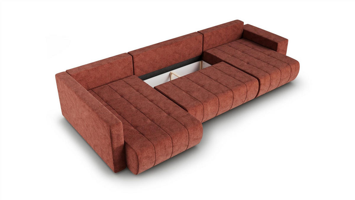 WOHNLANDSCHAFT Armanda - Rotbraun, Holzwerkstoff/Textil (392/83/185cm) - Fun Möbel