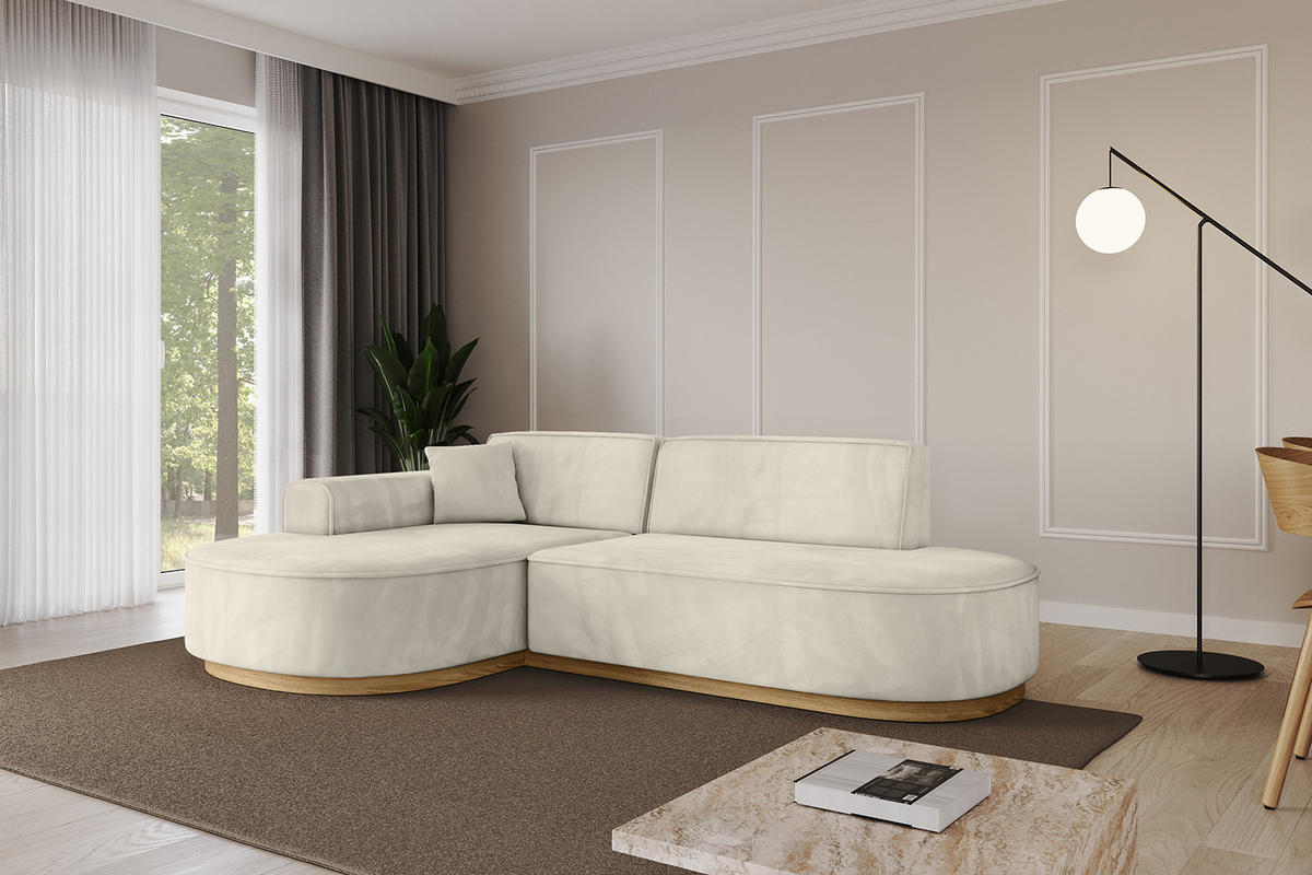 ECKSOFA Ottomane Links MARI-L1-v2 - 243x171x83 cm Ecru Velours - Ecru, Holzwerkstoff/Textil (243/171cm) - ALTDECOR