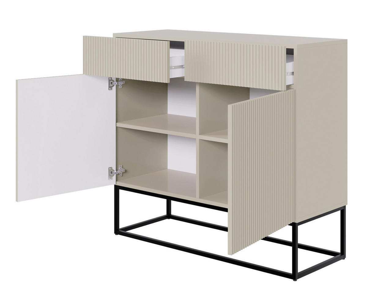 KOMMODE Veldio Graubeige mit schwarzen Beinen 100 cm - Greige/Schwarz, Holzwerkstoff/Metall (100/90/38cm) - Selsey