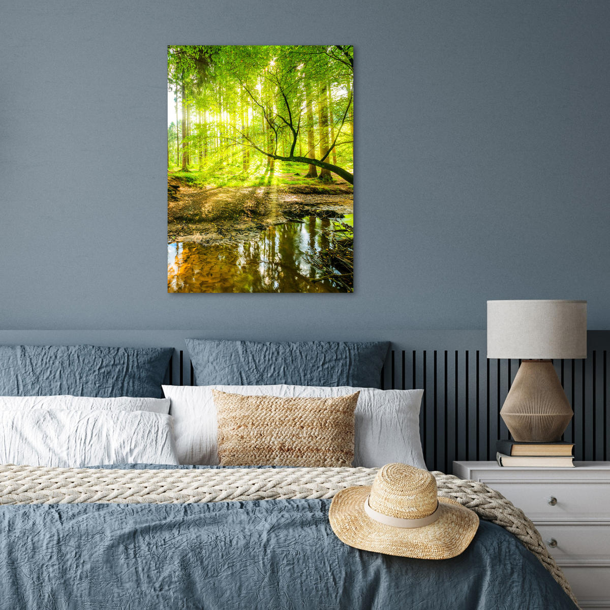 POSTER Wald - Landschaft - Wasser - Bäume - Sonne - Grün - Natur 60x80 cm - Grün, Papier (60/80/0.1cm) - MuchoWow